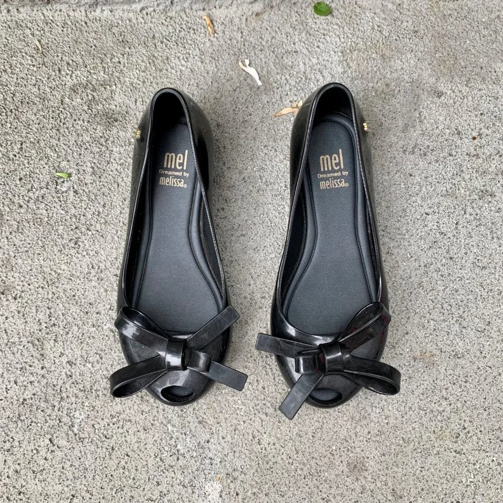 MEL By MELISSA Girls Ultra Girl Bow Shoes 12 Black Slip On Jelly Wedge Shoe Girl - Picture 2 of 9